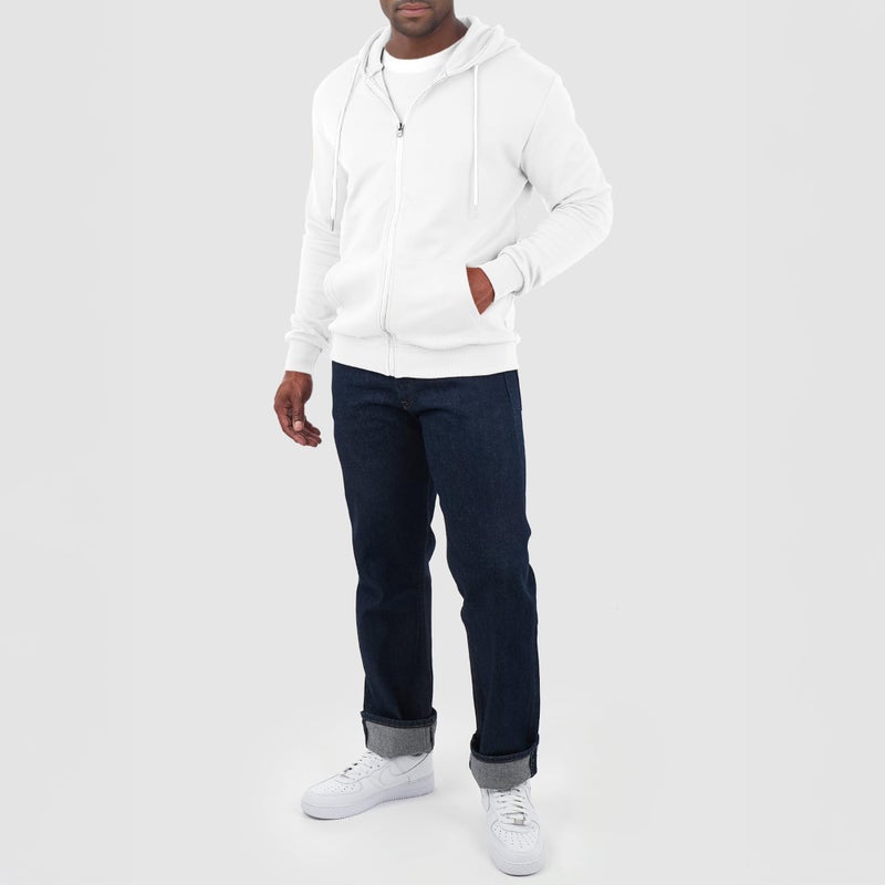 Ohoo Men's Zip Up Hoodie Lightweight Slim Fit Sweatshirt Full Zip Hooded Jacket / DCF002-WHITE-M - Image 4